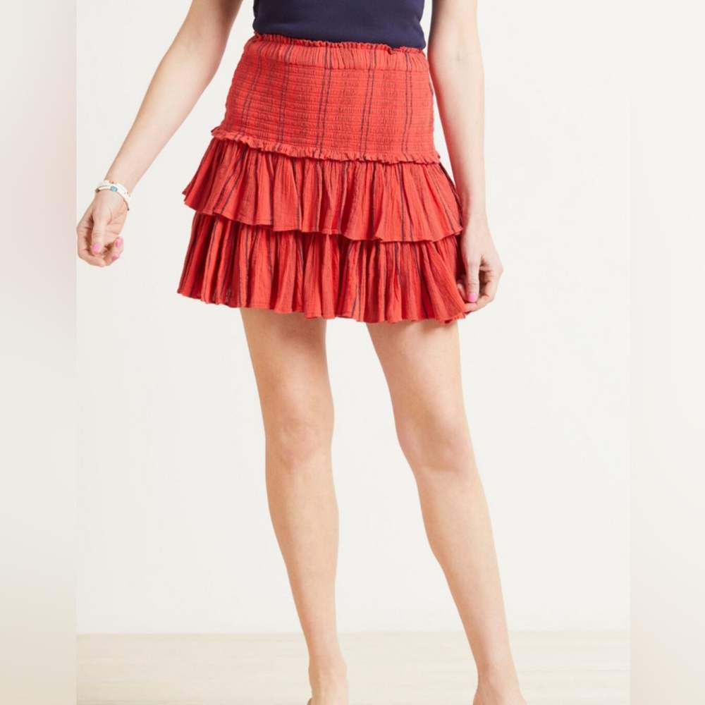 NWT Sundry Mini Shirred Ruffle Skirt Red Size 3 Large